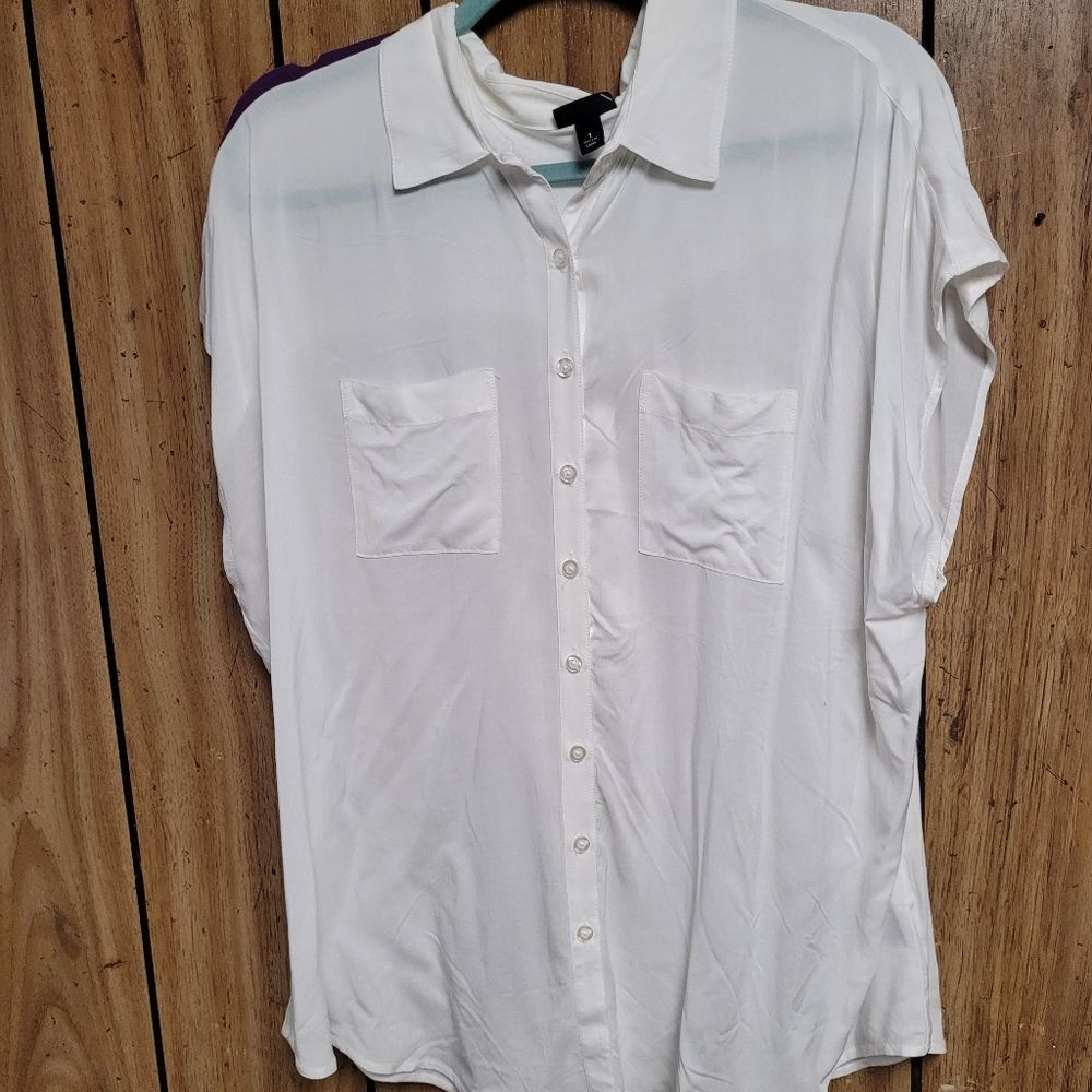 White Torrid Button Down Blouse.